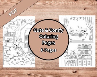 かわいい動物の塗り絵 | 居心地の良い空間アート（印刷可能なPDF）