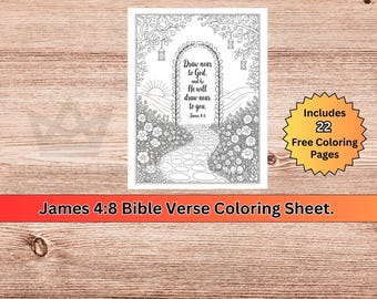 ジェームズ4:8 聖書の一節の塗り絵 | 神の言葉 | PDFダウンロード | キリスト教の塗り絵、聖書の塗り絵