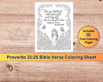 箴言31章25節 聖書の一節 ぬり絵シート | 神の言葉 | PDFダウンロード | キリスト教のぬり絵、聖書のぬり絵