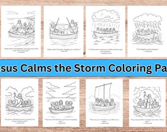 イエスが嵐を鎮める塗り絵、聖書の一節アート（PDFダウンロード）