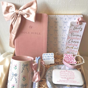 Christian Gift Box for Women | Pink Bible Gift Set | Faith Care Package | Bible Study Gift | Encouragement Gift | Baptism, Birthday,