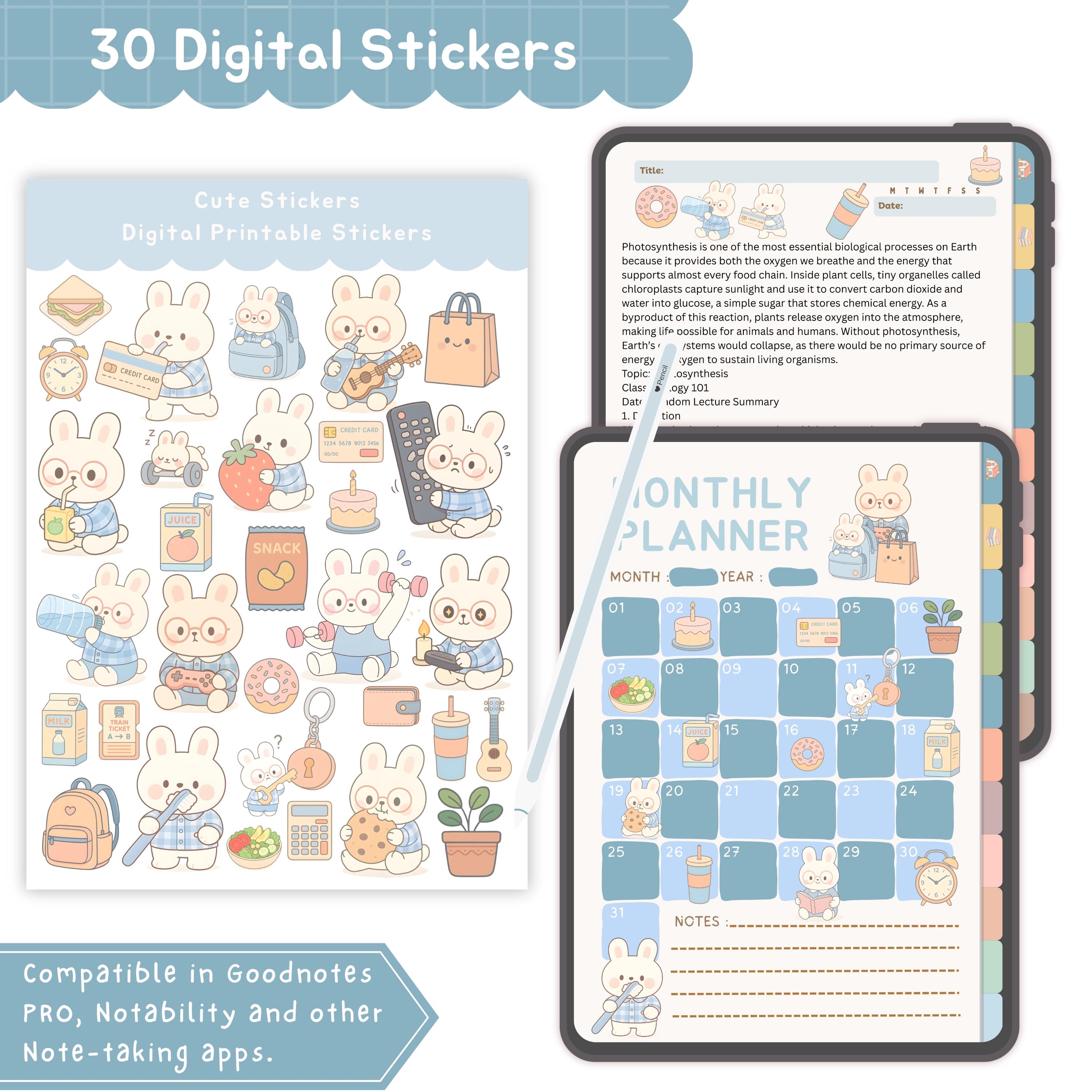 Cute Digital Planner for Goodnotes | Kawaii Bunny Hyperlinked PDF ...