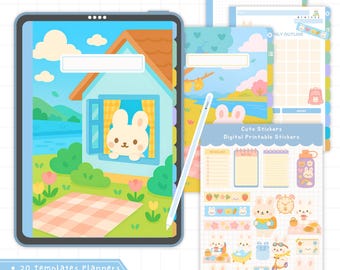 Digitale planner konijn: Kawaii GoodNotes-notitieboek met stickers (A4, digitale download)