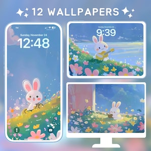 Cute Kawaii Wallpaper for iPhone Android iPad Tablet Desktop Wallpaper Aesthetic Pastel Wallpaper Bunny Phone Wallpaper Aesthetic Background