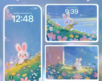 Cute Kawaii Wallpaper for iPhone Android iPad Tablet Desktop Wallpaper Aesthetic Pastel Wallpaper Bunny Phone Wallpaper Aesthetic Background