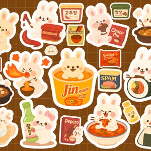 Kawaii Korean Snacks Bunny Digital Stickers Cute Food Clipart Stickers for Goodnotes Notability iPad Planner, Printable PNG Digital Stickers image 2
