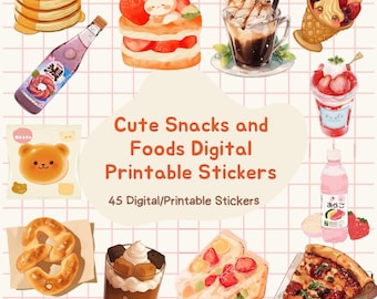 Joli lot d'autocollants alimentaires Kawaii PNG | Stickers planificateur de desserts pour GoodNotes | Pack d'autocollants numériques pour iPad