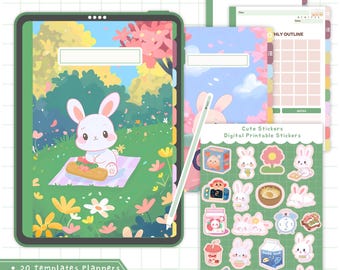 Niedliches digitales Notizbuch, digitales Notizbuch mit Tabs, digitales Notizbuch Goodnotes, niedlicher digitaler Planer, süße digitale Aufkleber, Kawaii Notizbuch