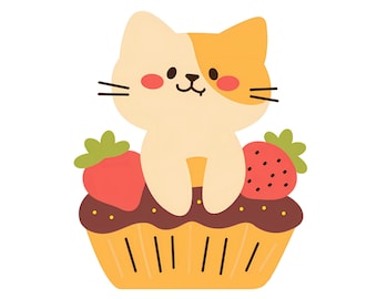 Süße Katze Essen Clipart PNG | Kawaii Katze Dessert Clipart | Journal Sticker | Druckbare PNG kommerzielle Nutzung