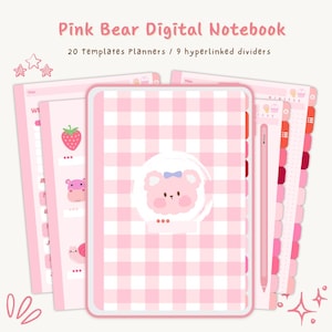 Cute Pink Digital Notebook | Kawaii | GoodNotes | Notability | Hyperlinked Planner | Journal | Ipad Planner | Digital Notebook | Bear Notes