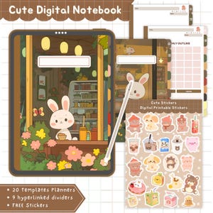 Digitales Notizbuch mit Tabs, Digitales Notizbuch Goodnotes, Süßes digitales Notizbuch, Süßer Digitaler Planer, Süße Digitale Aufkleber, Kawaii Notizbuch