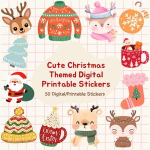 Christmas Stickers PNG | Cute Christmas Clipart | Printable Stickers Sheet | Digital Stickers for GoodNotes & Journal | Merry Christmas PNG