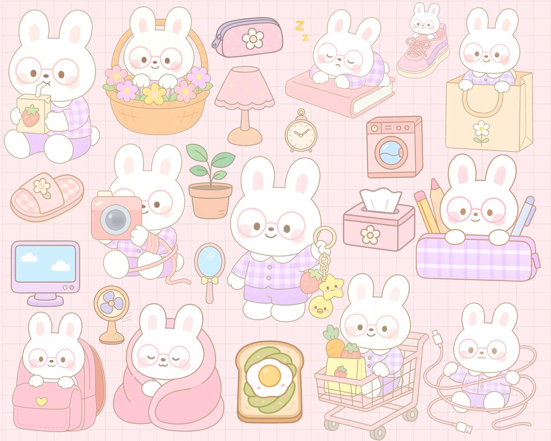 Korean Rabbit Sticker Kawaii Bunny Digital Stickers | Korean Cute Rabbit Planner Stickers ...