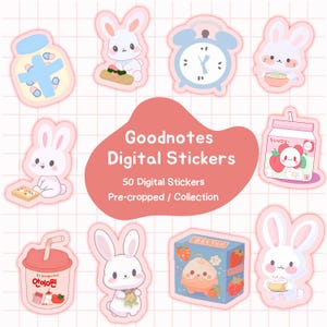 Kawaii Bunny Stickers for GoodNotes: Pastel Digital Planner Clipart (PNG, PDF List, GoodNotes File)