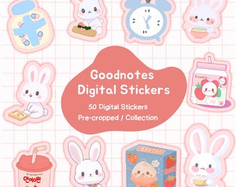 Kawaii Hase Aufkleber für GoodNotes: Pastel Digital Planner Clipart (PNG, PDF Liste, GoodNotes-Datei)
