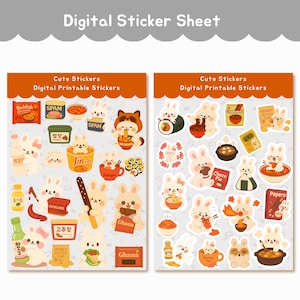 Kawaii Korean Snacks Bunny Digital Stickers Cute Food Clipart Stickers for Goodnotes Notability iPad Planner, Printable PNG Digital Stickers image 8