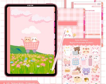 Digitales Notizbuch mit Tabs, Digitales Notizbuch Goodnotes, Süßes digitales Notizbuch, Süßer Digitaler Planer, Süße Digitale Aufkleber, Kawaii Notizbuch