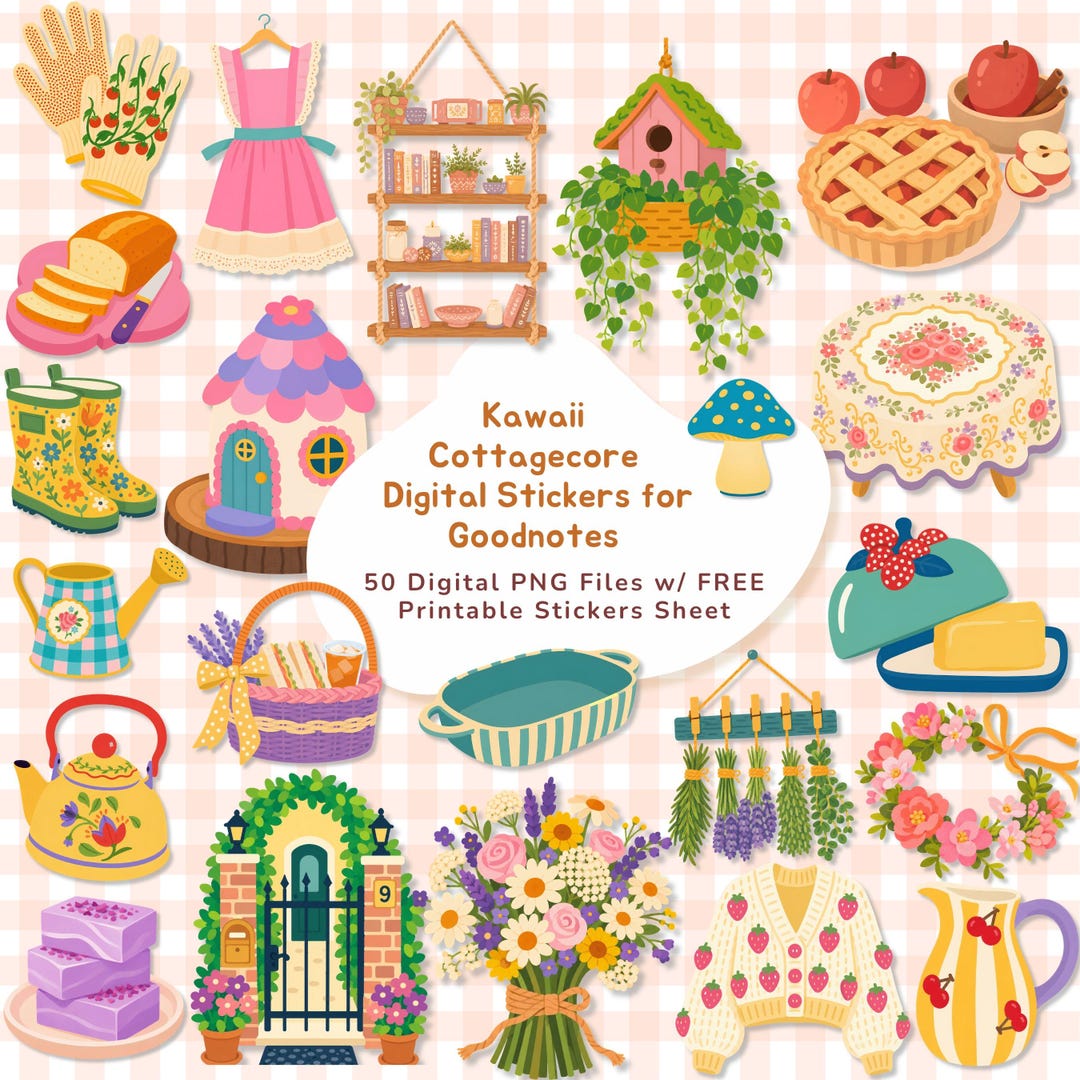 Kawaii Cottagecore Digital Stickers for Goodnotes Cute Printable PNG ...