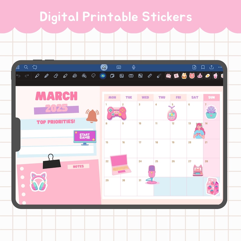 Kawaii Gaming Digital Stickers, Cute Gamer Aesthetic PNG Stickers, Pink ...