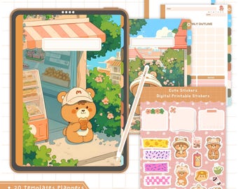 Kawaii Bear Digital Notebook: GoodNotes Planner with Stickers (A4)