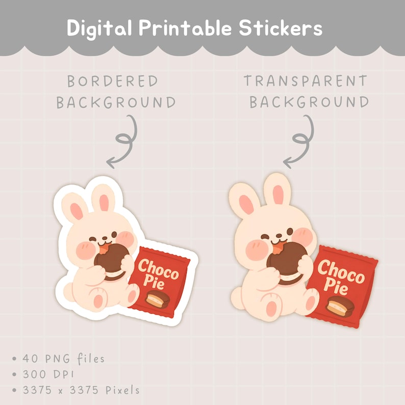 Kawaii Korean Snacks Bunny Digital Stickers Cute Food Clipart Stickers for Goodnotes Notability iPad Planner, Printable PNG Digital Stickers image 5