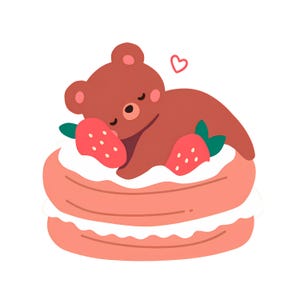 Bolo de Macaron de Urso Único Clipart Imprimível PNG | Clipart Digital para Diários | Design de PNG de Clipart de Comida | Uso Comercial