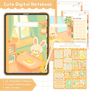 Digital Notebook with tabs, Digital Notebook Goodnotes, Cute Digital Notebook, Cute Digital Planner, Cute Digital Stickers, Kawaii Notebook