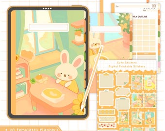 Digitales Notizbuch mit Tabs, Digitales Notizbuch Goodnotes, Süßes digitales Notizbuch, Süßer Digitaler Planer, Süße Digitale Aufkleber, Kawaii Notizbuch