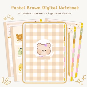 Pastel Brown Digital Notebook  Kawaii | GoodNotes | Notability | Hyperlinked Planner  Journal | Ipad Planner | Notebook Template Bear Notes