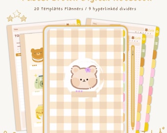 Carnet numérique kawaii marron pastel | Bonnes notes | Notabilité | Journal de l'agenda avec hyperlien | Agenda Ipad | Modèle de bloc-notes Notes d'ours