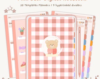Niedliches rosafarbenes digitales Notizbuch | Kawaii | GoodNotes | Bekanntheit | Verlinkter Planer | Zeitschrift | Ipad Planer | Digitales Notizbuch | Planer