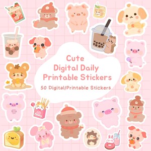 Kawaii Animal Digital Stickers for GoodNotes Planners (PNG, PDF Print)
