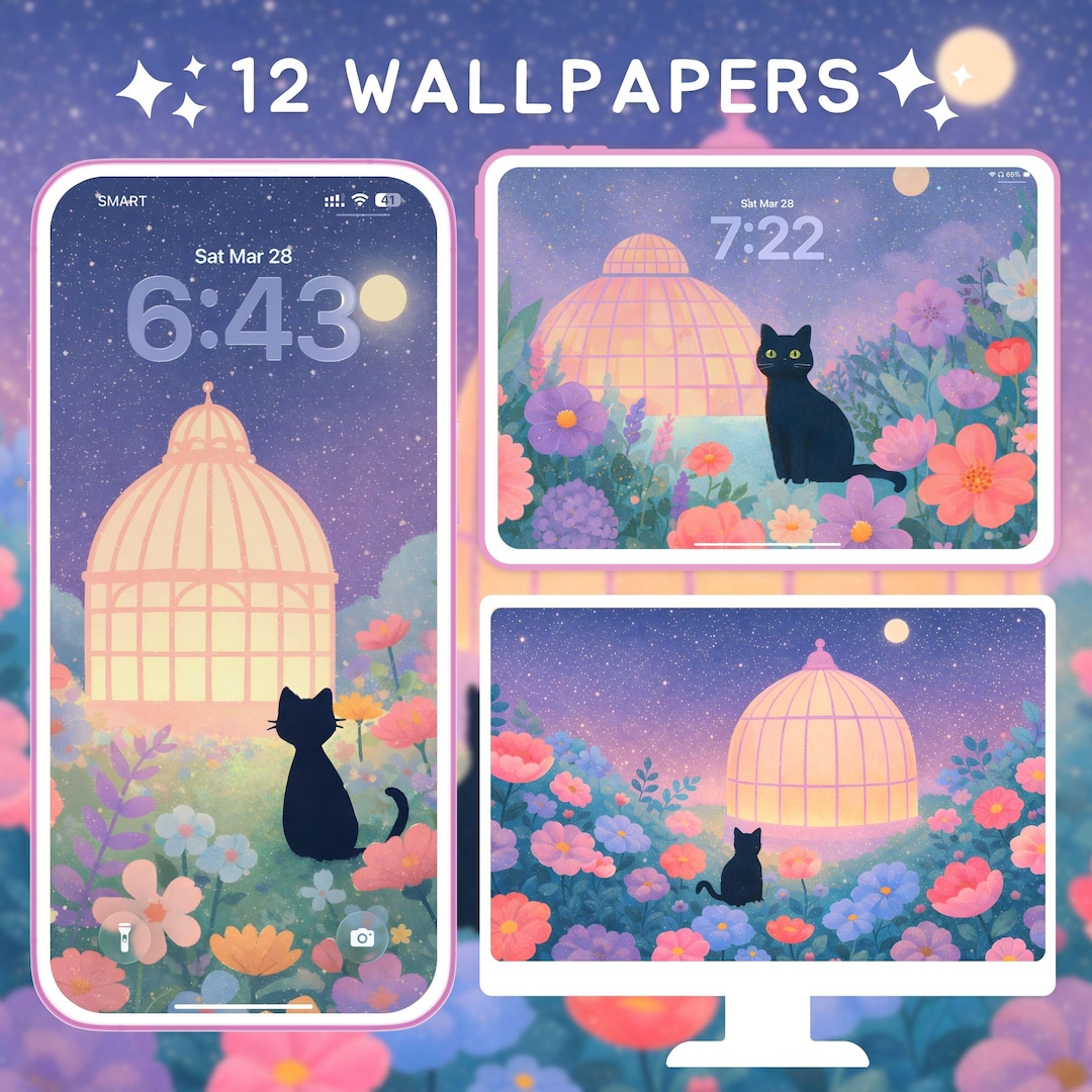 Black Cat Aesthetic Wallpaper Pack Cute Cat Pastel Wallpaper Dreamy ...