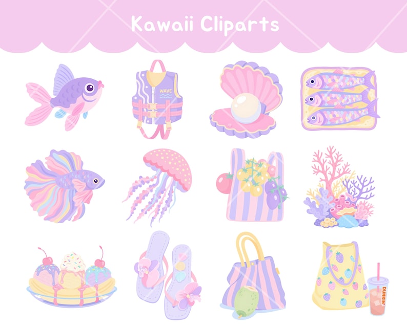 Celebrate warm weather adventures with cute fish png illustrations and playful beach party clipart designs. This collection includes vacation clipart, picnic clipart, beach bag clipart, swimwear clipart, beach hat clipart, and coastal graphics that embody carefree summer living. The pastel summer png artwork is perfect for creating invitations, stickers, social media graphics, and seasonal decor.