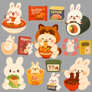Kawaii Korean Snacks Bunny Digital Stickers Cute Food Clipart Stickers for Goodnotes Notability iPad Planner, Printable PNG Digital Stickers image 9