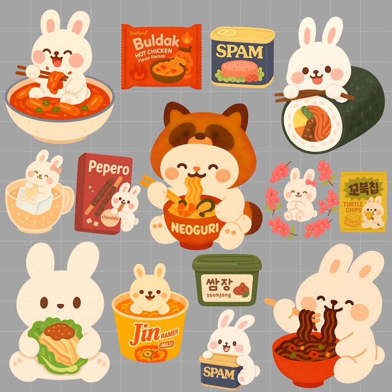 Kawaii Korean Snacks Bunny Digital Stickers Cute Food Clipart Stickers for Goodnotes Notability iPad Planner, Printable PNG Digital Stickers image 9