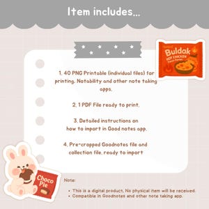 Kawaii Korean Snacks Bunny Digital Stickers Cute Food Clipart Stickers for Goodnotes Notability iPad Planner, Printable PNG Digital Stickers image 10