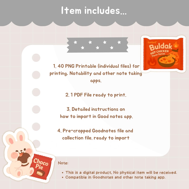 Kawaii Korean Snacks Bunny Digital Stickers Cute Food Clipart Stickers for Goodnotes Notability iPad Planner, Printable PNG Digital Stickers image 10