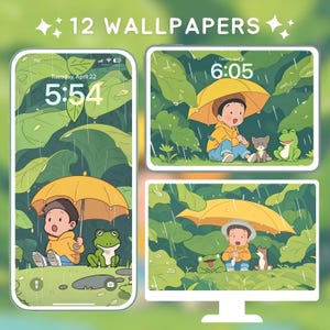 Cute Rainy Day Wallpapers Kawaii Digital Backgrounds for Phone, Tablet & Desktop  Forest Frog Kid Aesthetic Cozy Wallpaper nature background