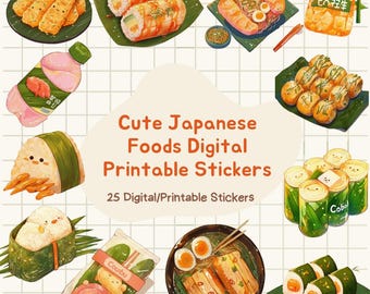Kawaii Japanese Food Stickers: Sushi, Ramen, Bento (PNG Digital Download for Planners & Scrapbooking)