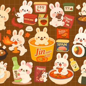 Kawaii Korean Snacks Bunny Digital Stickers Cute Food Clipart Stickers for Goodnotes Notability iPad Planner, Printable PNG Digital Stickers