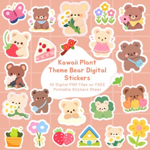 Puede incluir: Un conjunto de 70 pegatinas digitales con adorables osos de dibujos animados con varios temas de plantas y flores. Las pegatinas son perfectas para agregar un toque de fantasía a los planificadores, diarios y otros proyectos creativos.