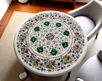 White Marble Table Top Inlay Work