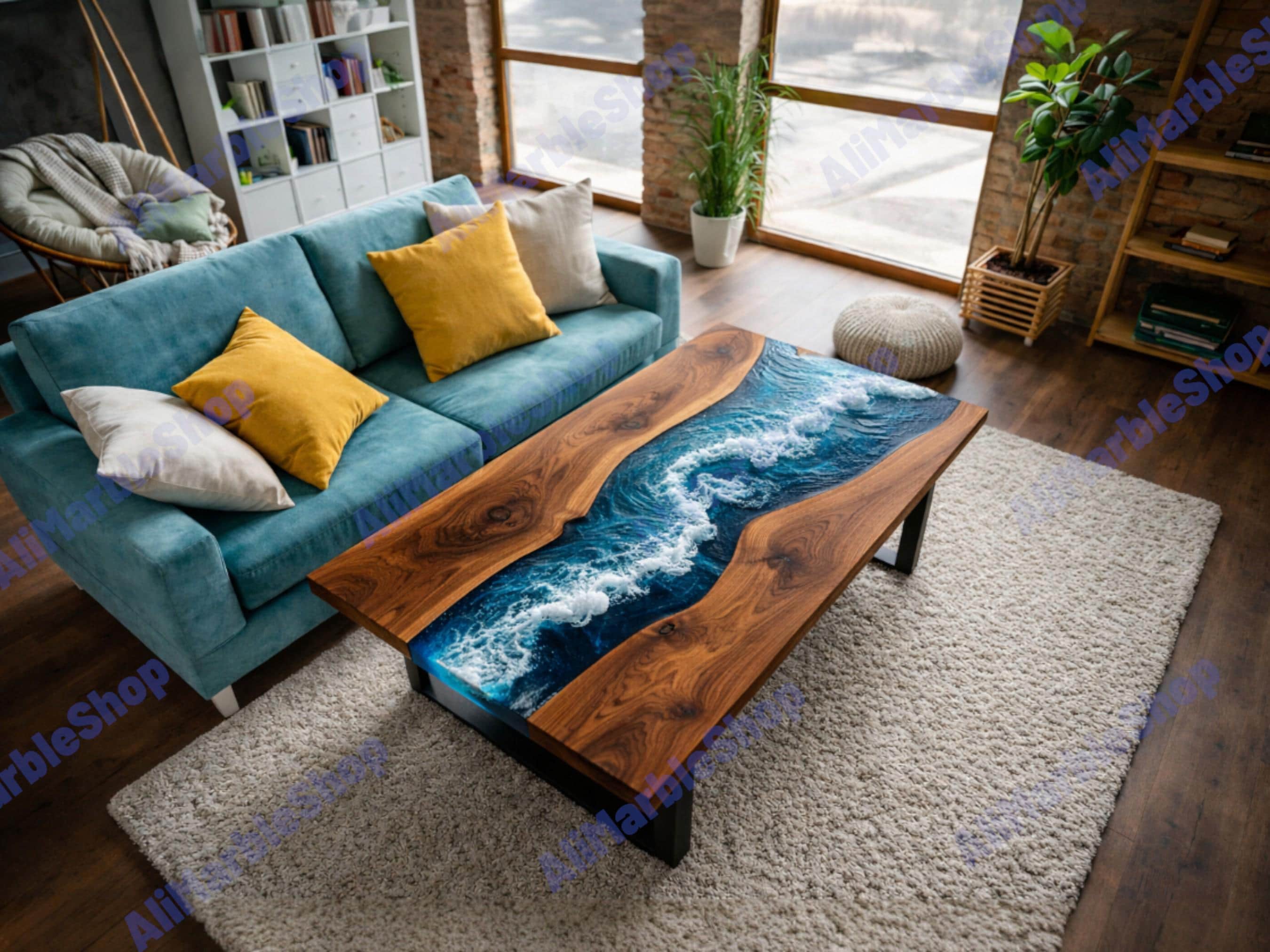 Ocean Waves River Epoxy Table - Handmade Live Edge Center Table - Etsy