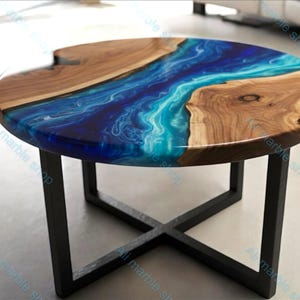 Live Edge Epoxy Resin River Table - Blue Resin Wave