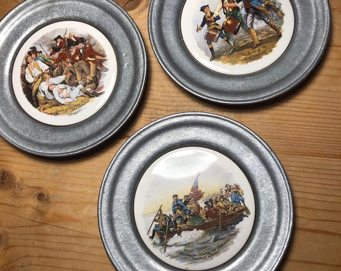 Featured listing image: Vintage 1976 Bicentennial Pewter Plates Set of 3 - American Revolutionary War Scenes