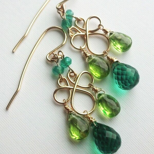 Lady Annabelle earrings 14 kt Gold filled goldfilled Emerald quartz peridot mystic green gemstone