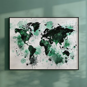Carte du monde aquarelle vibrante, art mural imprimable, téléchargement numérique, haute résolution, téléchargement immédiat, art mural carte du monde, art déco voyage