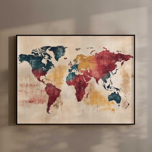 Vintage Aquarell Weltkarte, druckbare Wandkunst, digitaler Download, Reise-Dekor-Kunst, sofortiger Download, Welt Karte Wandkunst