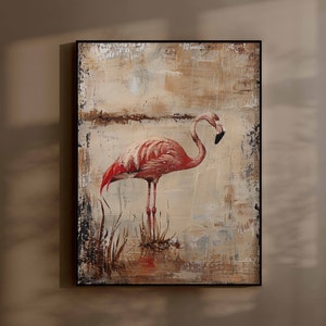 Pintura a óleo de flamingo para impressão Arte de parede minimalista Decoração de parede digital Baixe impressão abstrata de alta qualidade Pintura de alta resolução 300 DPI